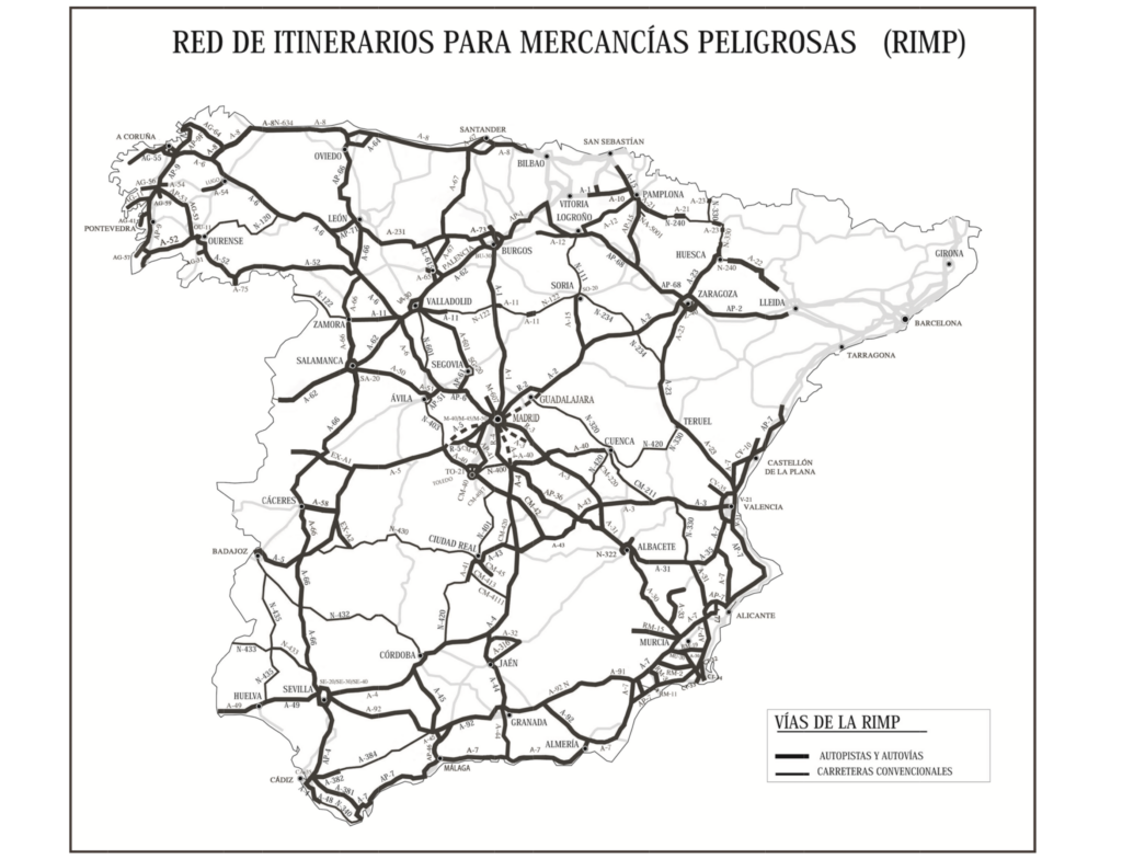 Red de Itinerarios de Mercancías Peligrosas por carretera - Jefatura Central de Tráfico